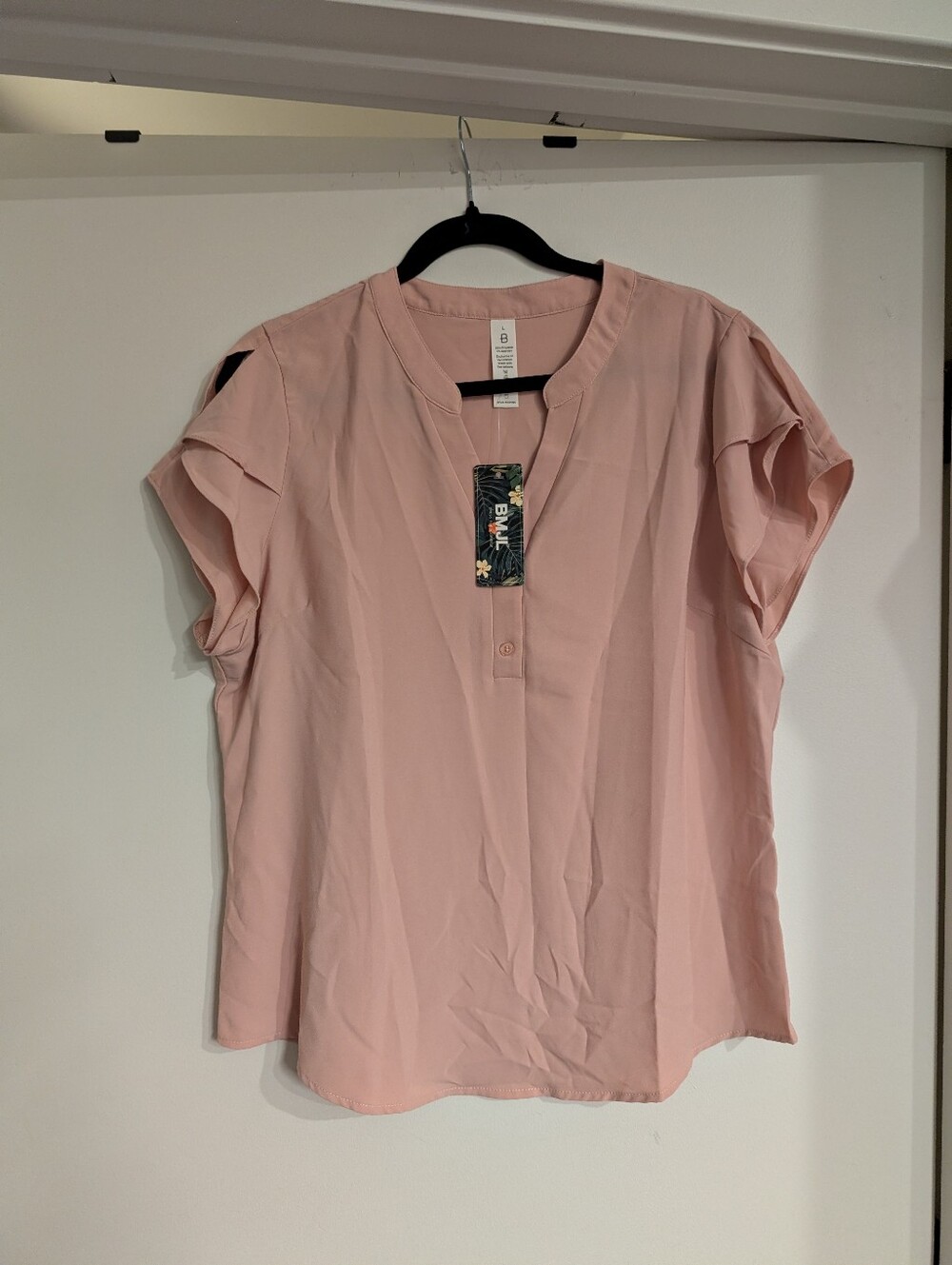 Pink Short-Sleeve Henley Blouse
